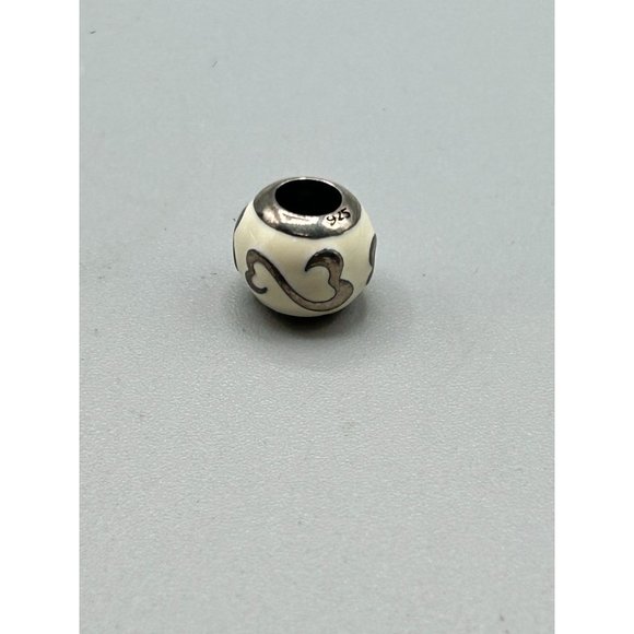 Pandora Sliding Charm Round Off White Enamel Bead with Hearts Design - Picture 2 of 6